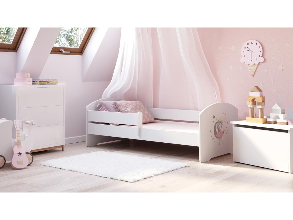 Zensova - lit simple 140x70 avec graphisme pour enfants dans un ensemble avec garde-corps matelas et cadre KPVE31231