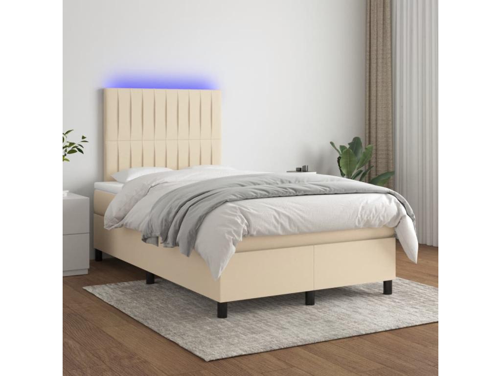 Sommier tapissier avec matelas et LED Crème 120x200 cm Tissu RPUJ21429