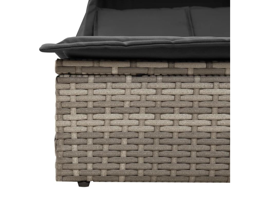 Chaise longue double et auvent et coussins gris résine tressée TMOB17238