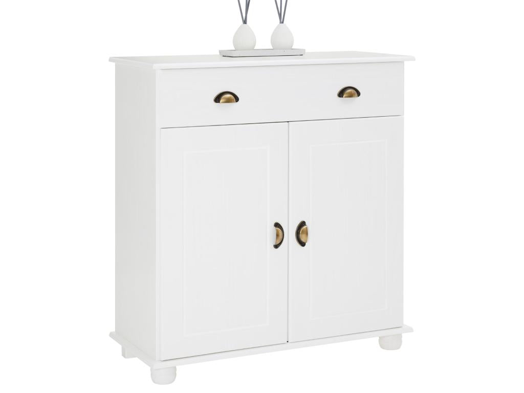 Buffet Zensova commode bahut vaisselier meuble bas rangement avec 1 tiroir et 2 portes en pin massif lasuré blanc TFBQ66308