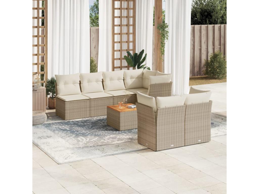 Salon de jardin avec coussins 8 pièces beige résine tressée TTHD65112