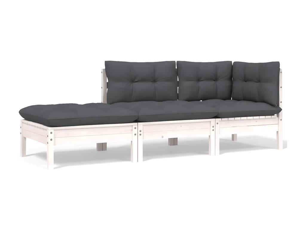 Salon de jardin 3 pcs avec coussins Blanc Bois de pin solide ONYU64822