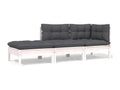 Salon de jardin 3 pcs avec coussins Blanc Bois de pin solide ONYU64822