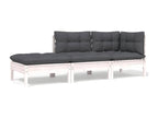 Salon de jardin 3 pcs avec coussins Blanc Bois de pin solide ONYU64822