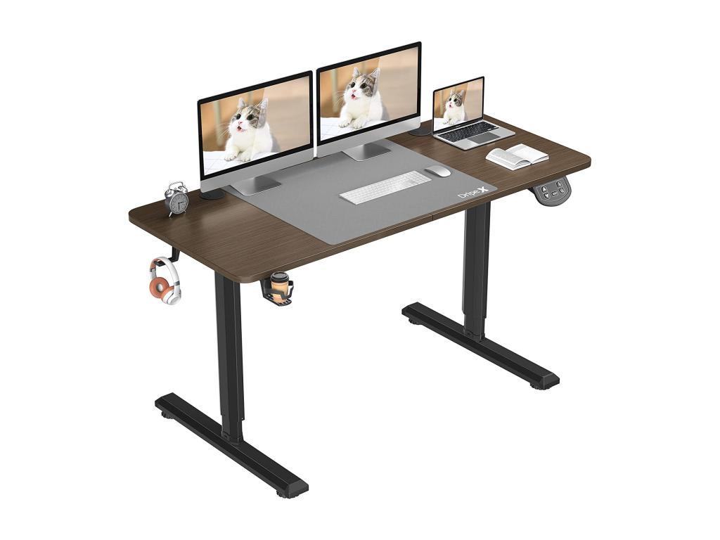 Bureau Assis Debout Electrique 140x60cm Bureau Motorisé Ergonomique avec Contrôle de la mémoire Tapis de Souris Noyer Noir CDAP26829