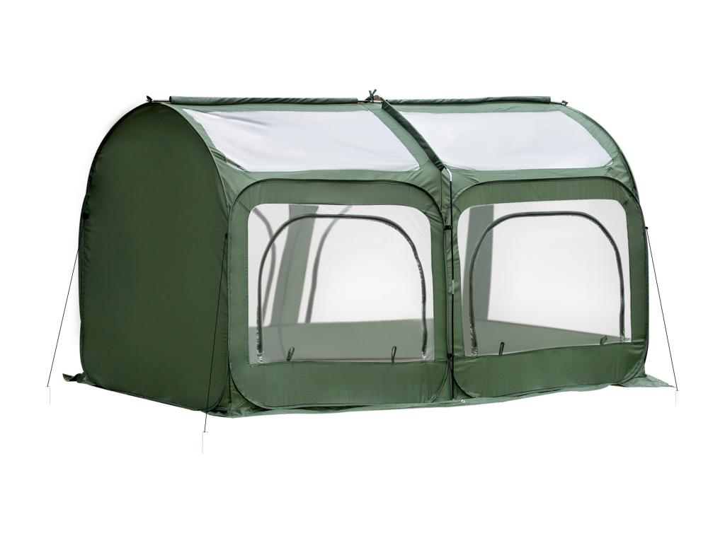 Serre pop-up - serre de jardin pop-up - 4 portes zippées enroulables - dim- 2.5L x 1.25lx 1.35H m - sac transport inclus - PVC vert JQIX43521