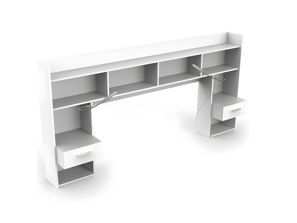 Lit 140x190/ 200 tête de lit avec rangements Blanc - Zensova MPIR58695