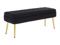 Banc de rangement 111x35x44.5cm pieds en métal doré pour salon à l'entrée à la chambre à coucher en velours noir HVHB47272