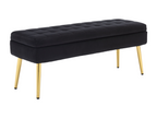 Banc de rangement 111x35x44.5cm pieds en métal doré pour salon à l'entrée à la chambre à coucher en velours noir HVHB47272