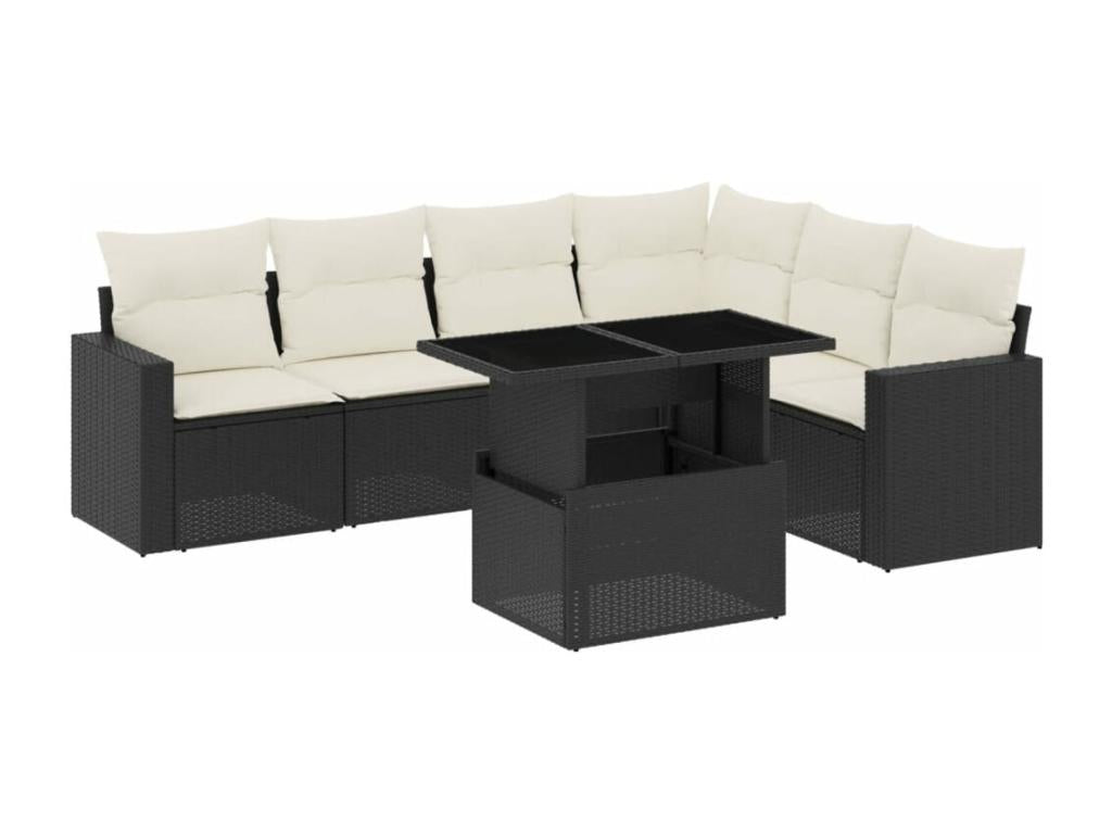 Salon de jardin 7 pièces avec coussins noir résine tressée WPBX10835