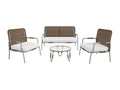 Ensemble de canapés de meubles de jardin pour 4 personnes avec fauteuils table basse et coussins beige blanc marron AEQI31678