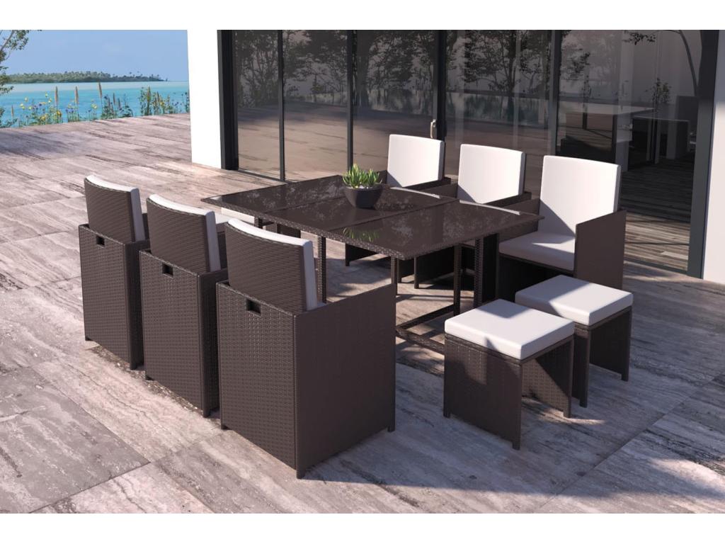 Salon de jardin 10 places en résine tressée marron/ blanc Zensova HUKM56108