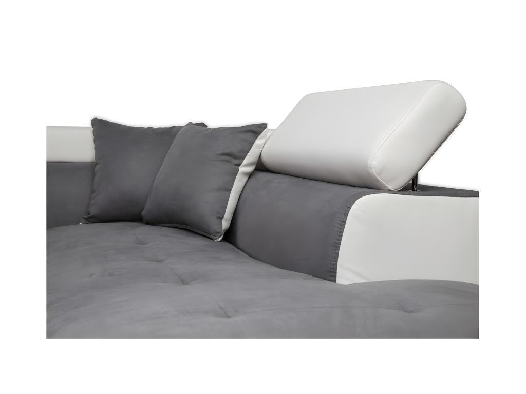 Canapé d'angle droit 5 places Lumenao Convertible avec coffre en microfibre et simili - Blanc/Gris - L271 x P192 x H70cm - Lumenao ENQB04281