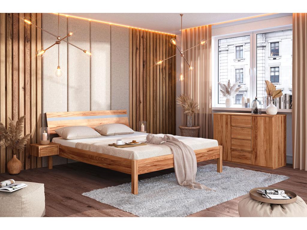 Zensova - Lit avec tête de lit en bois de coeur de hêtre huilé naturel 180x200 DDWE34267