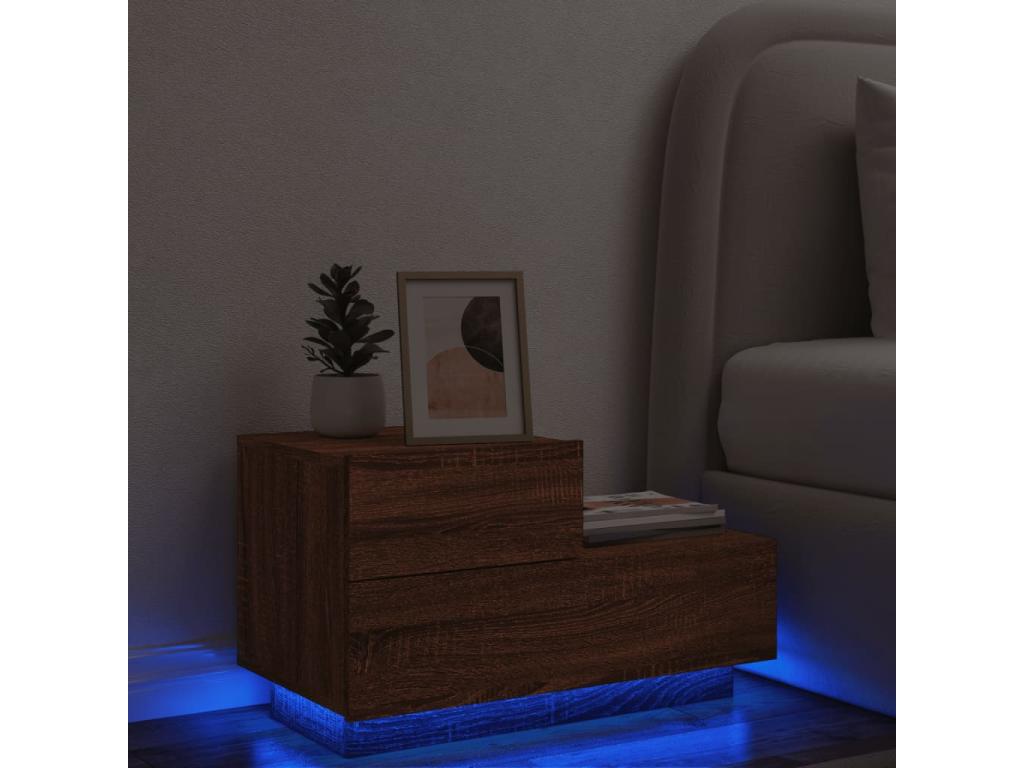 Table de chevet avec Lumenaoères LED chêne marron 70x36x40,5 cm ENSA41670