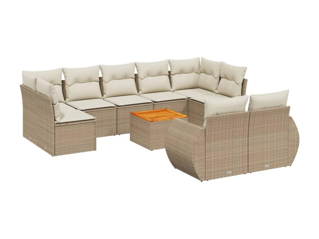 Salon de jardin avec coussins 10 pcs beige résine tressée IKKH63665