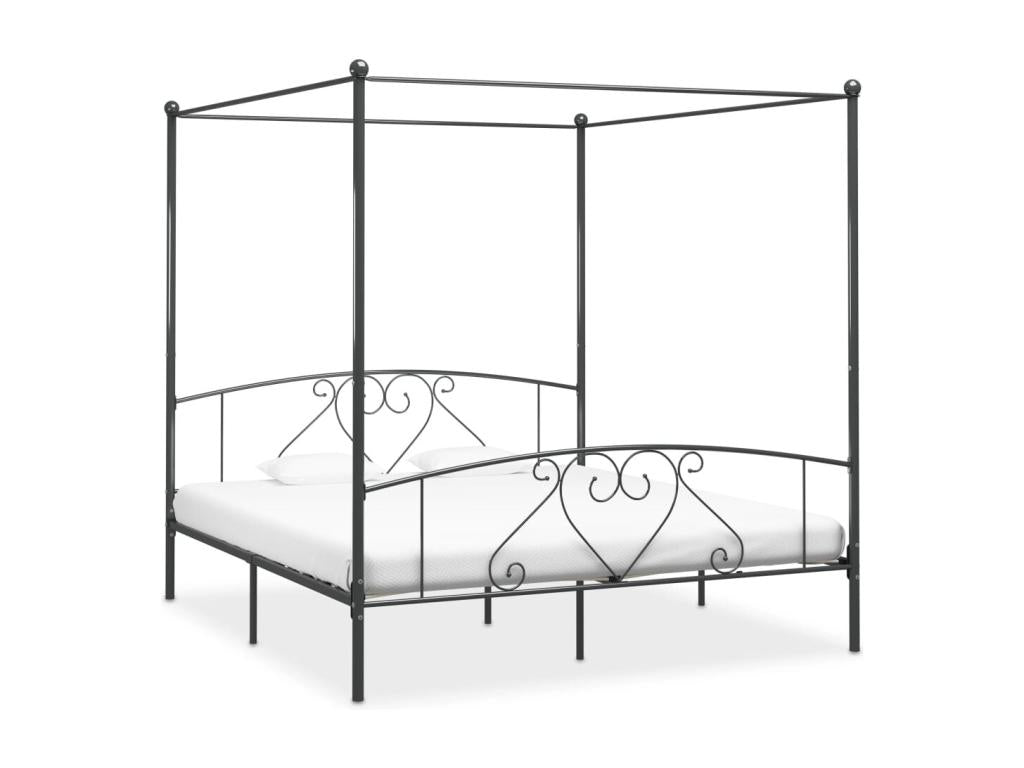 Cadre de lit à baldaquin sans matelas gris métal 180x200 cm HOPQ12138