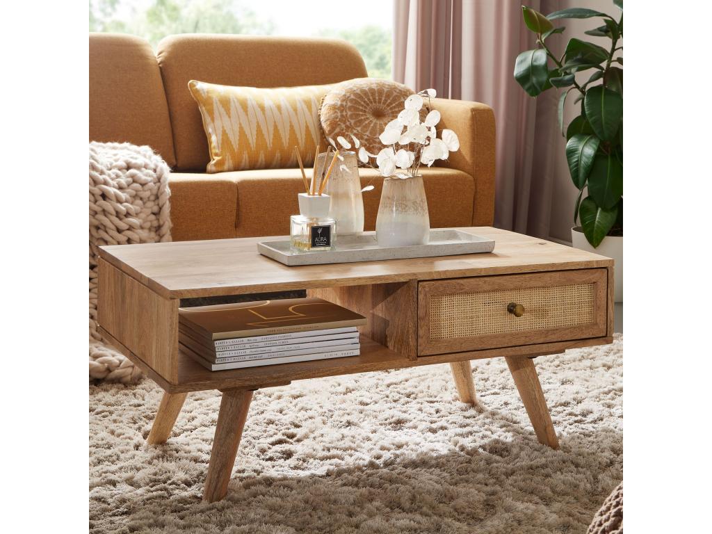 Table basse design 90x40x45 cm Table de salon en bois massif Table basse CQTM80493