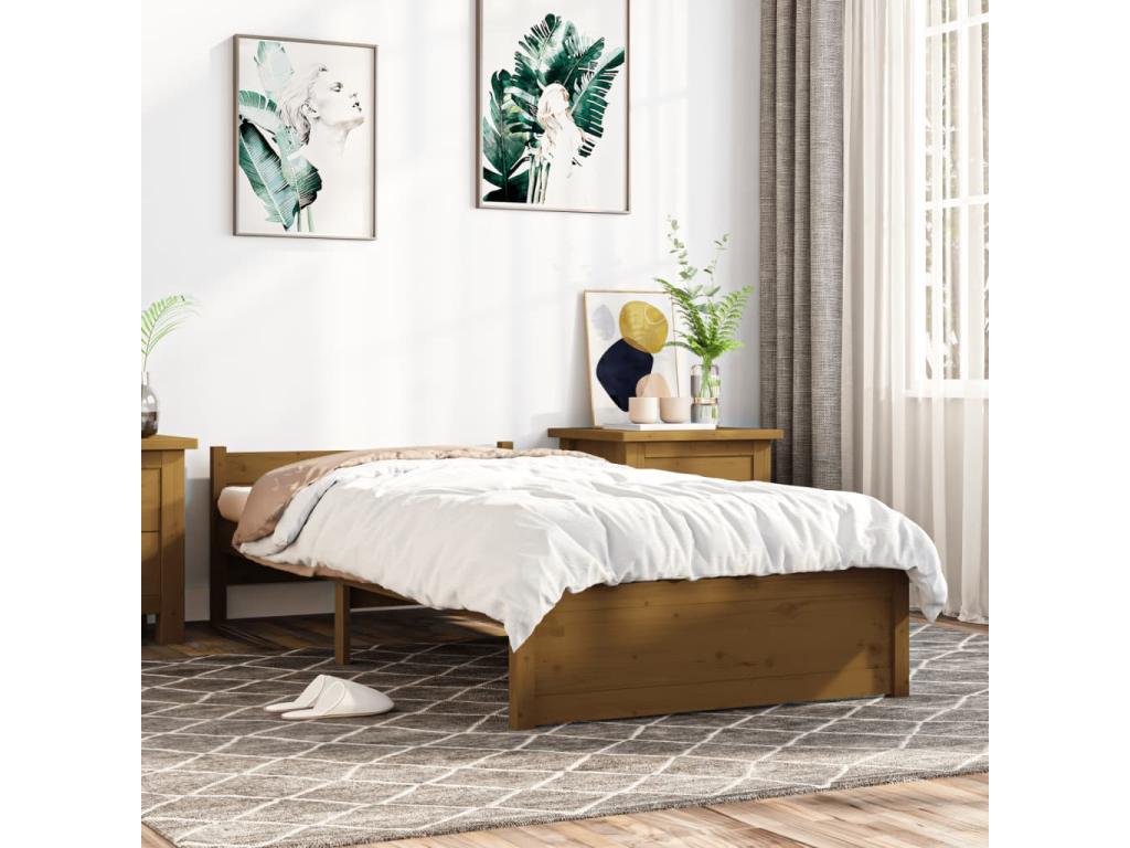Cadre de lit sans matelas marron miel bois massif 75x190 cm ZCOM93616