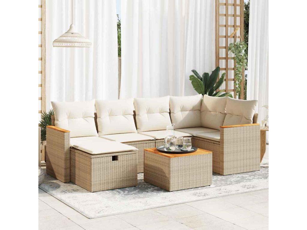 Salon de jardin avec coussins 7 pièces beige résine tressée MZOD06191