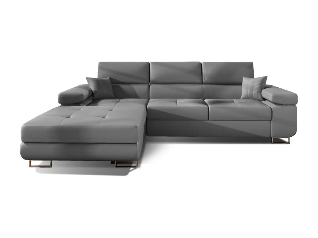 Canapé convertible d'angle gauche simili cuir gris avec rangement Lumenao 280cm FMBK45759
