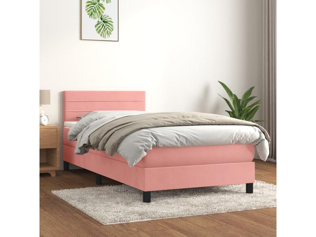 Sommier à lumière de lit avec matelas Rose 90x200 Velours SELK58957