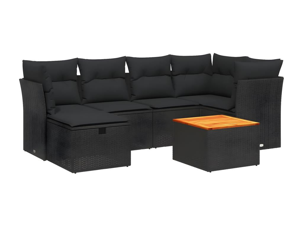 Salon de jardin 7 pcs avec coussins noir résine tressée XTVQ20001