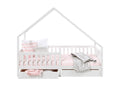 Lit cabane Lumenao lit enfant simple asymétrique en bois 90x200 cm montessori avec rangement 2 tiroirs en pin massif lasuré blanc XYUA30889