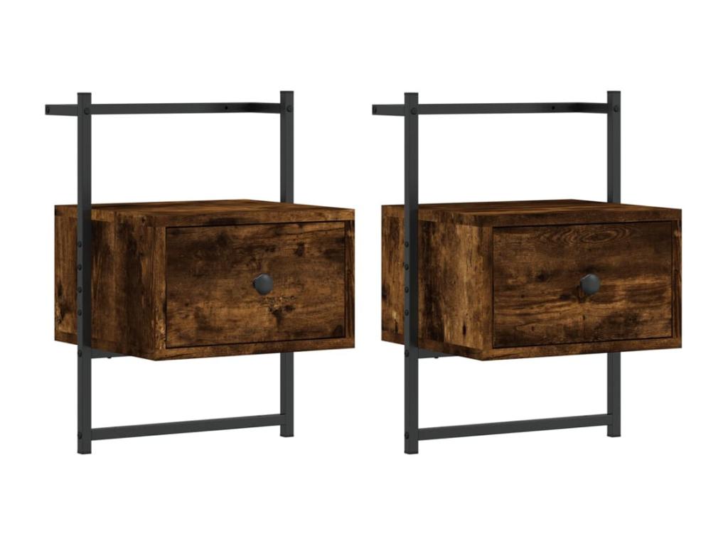 Table de chevet murale 2 pcs chêne fumé 35x30x51 cm CRSN76437
