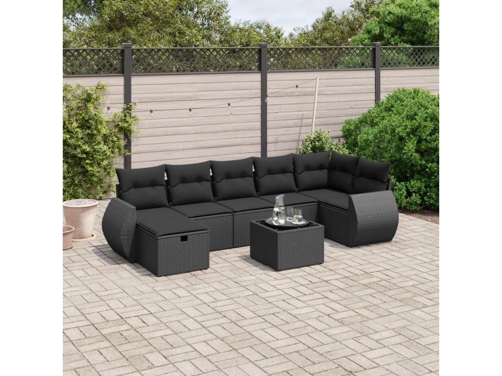 Salon de jardin 8 pcs avec coussins noir résine tressée CGRZ48015