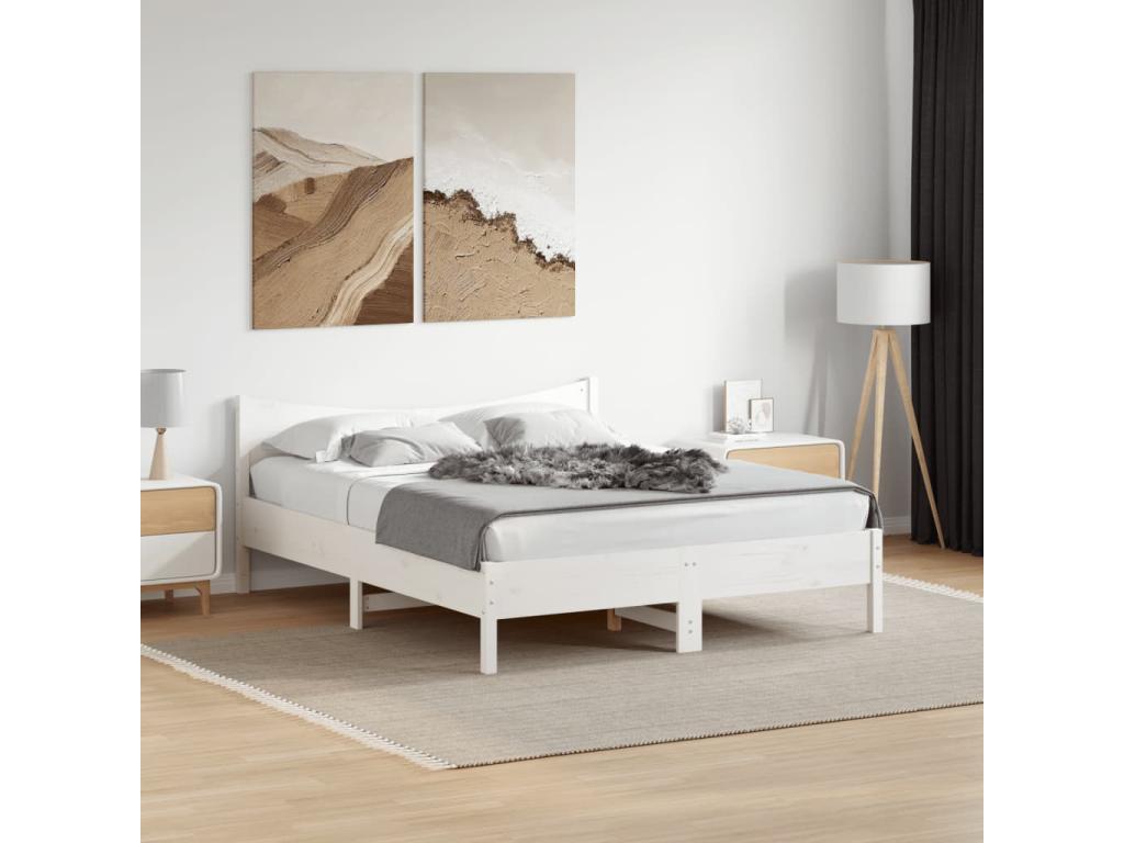Cadre de lit avec tête de lit blanc 150x200 cm bois pin massif DYUE33247
