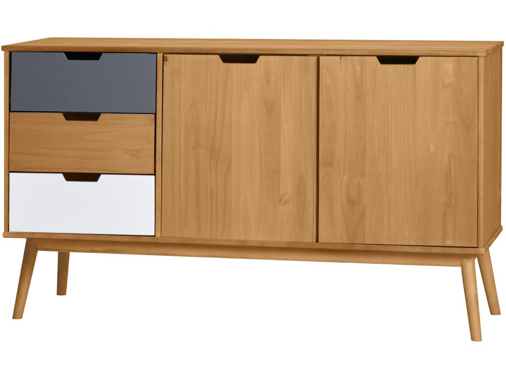 Buffet en pin massif blanc et gris meuble de rangement coloris naturel - Longueur 140 x Profondeur 40 x Hauteur 80 cm IBPH40933
