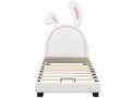 Lit coffre avec tête de lit lapin - 90x200cm - cuir PU - pour enfant - coloris blanc KKDA50822
