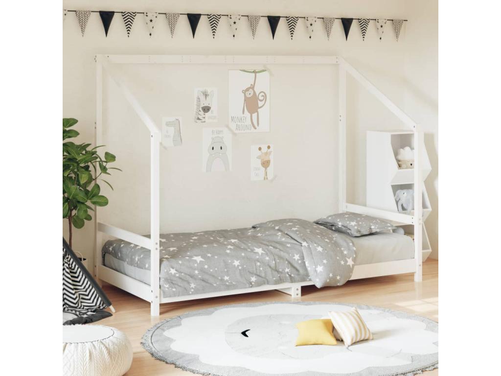 Cadre de lit pour enfants blanc 90x190 bois de pin massif DFAL88796