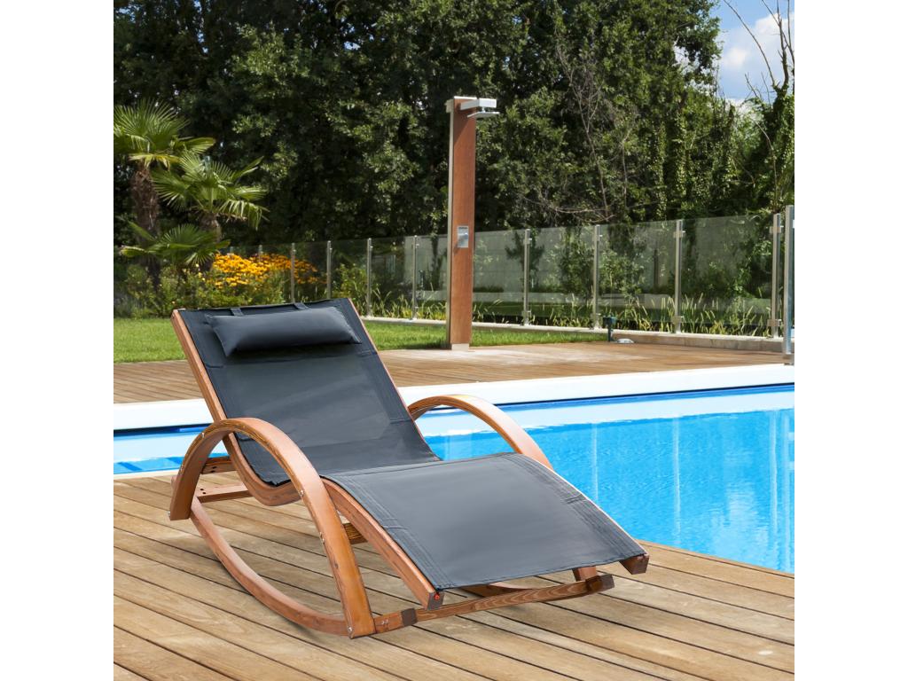 Chaise longue fauteuil berçant à bascule transat bain de soleil rocking chair en bois charge 120 Kg Zensova FRLF44716