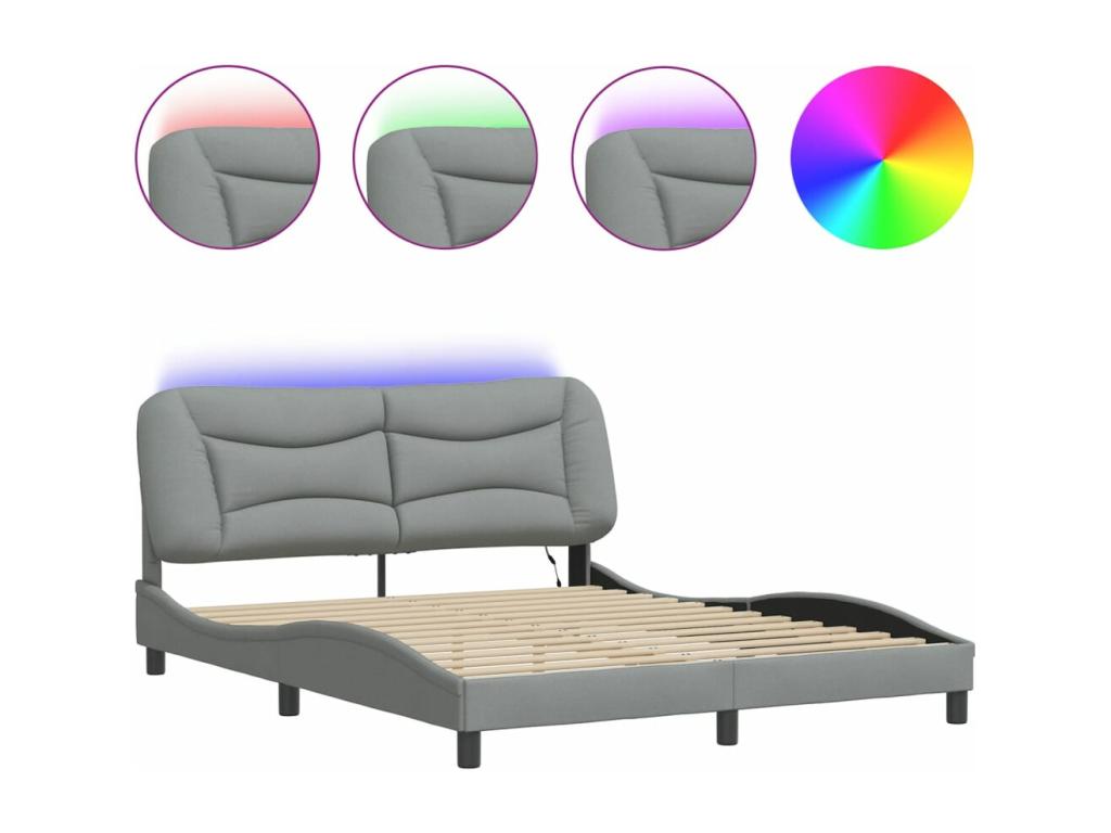 Cadre de lit avec Lumenaoères LED gris clair 160x200 cm tissu CACJ40273