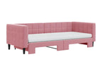 Lit de jour avec gigogne et matelas rose 90x200 cm velours DYHB99567