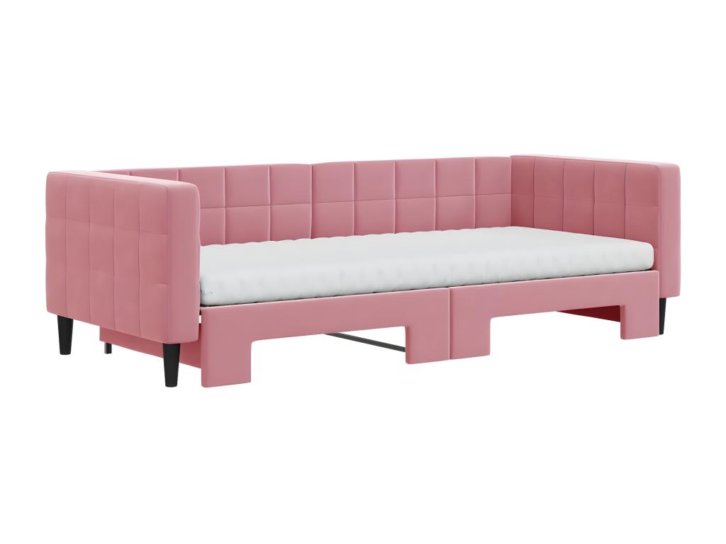 Lit de jour avec gigogne et matelas rose 90x200 cm velours DYHB99567