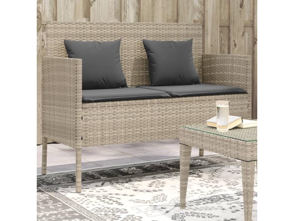 Banc de jardin avec coussins gris clair résine tressée MWFZ29856