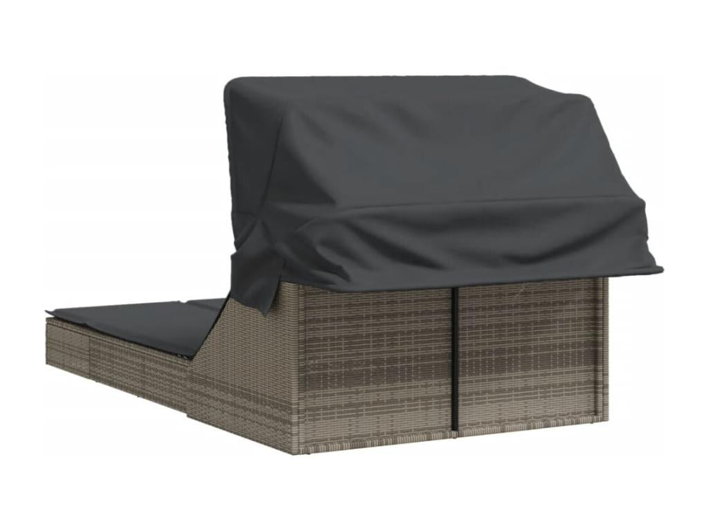 Chaise longue double et auvent et coussins gris résine tressée TMOB17238