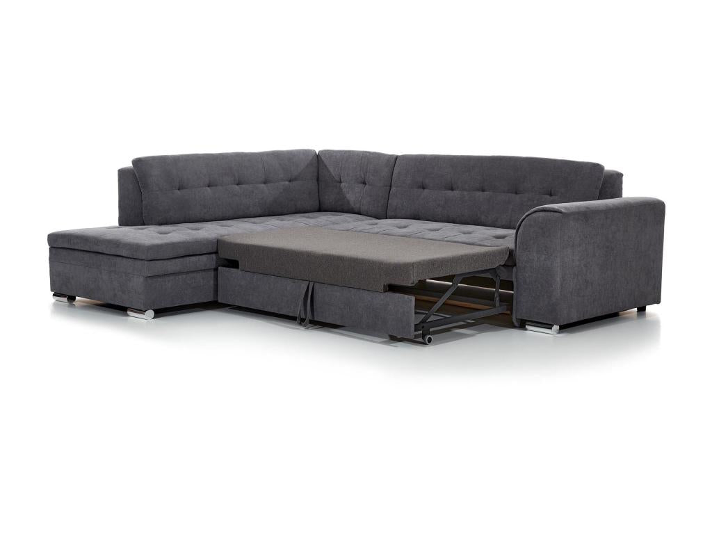 Canapé convertible angle gauche tissu rose clair et chromé Lumenao 260cm JDDZ94999