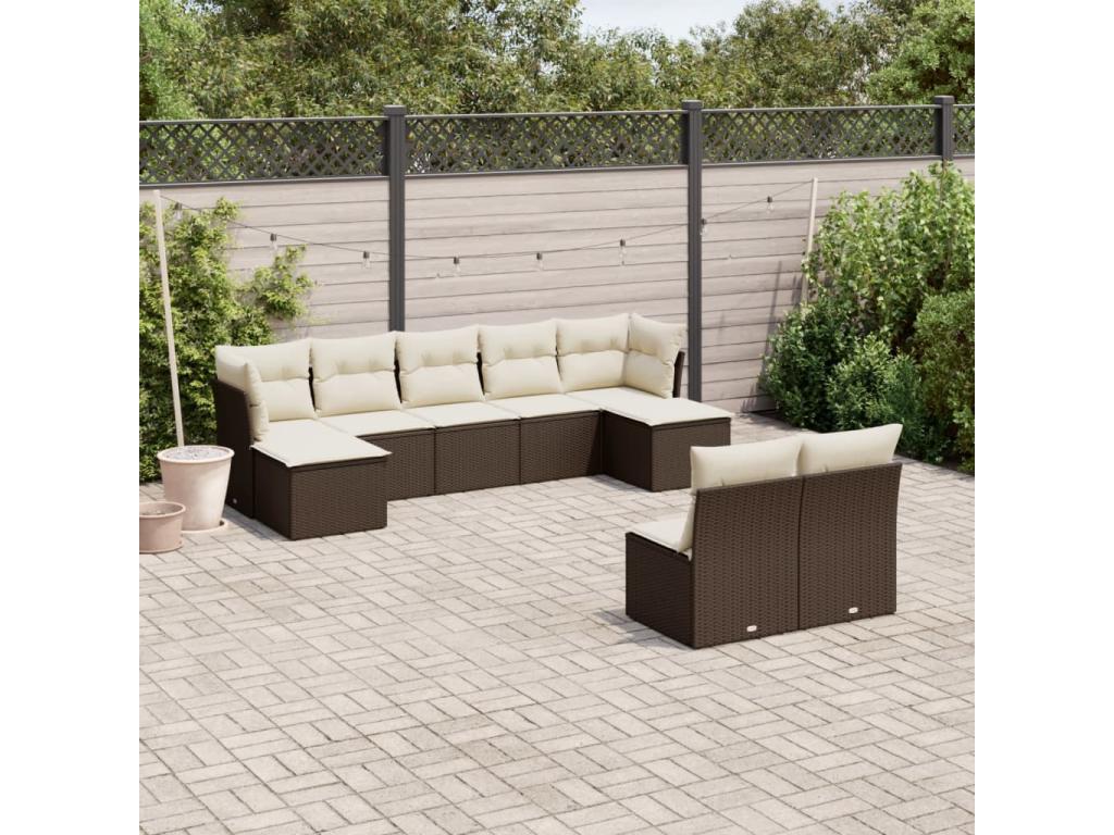 Salon de jardin avec coussins 9 pcs marron résine tressée BBQV40588