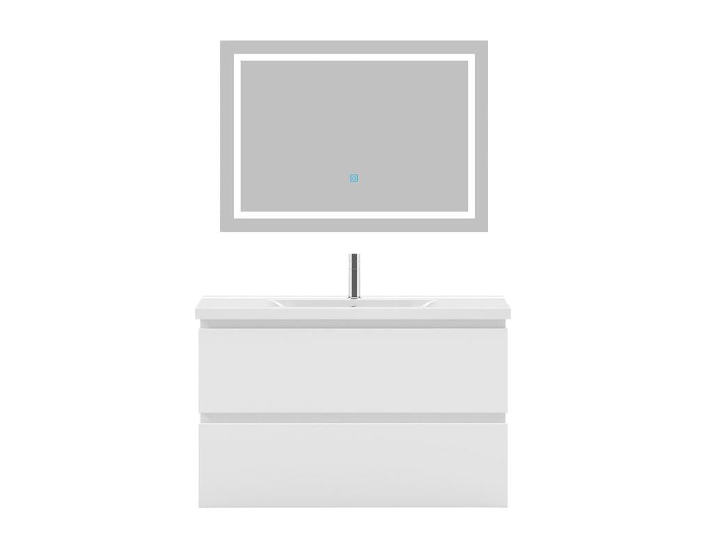 Ensemble meubles salle de bain 80cm simple vasque miroir Blanc - Lumenao WIIV37097