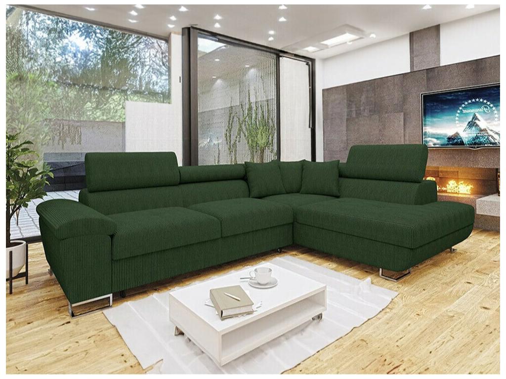 Canapé d'angle Lumenao 139 Vert Fonction de couchage Boîte de literie 270x202x71cm ELVR51948