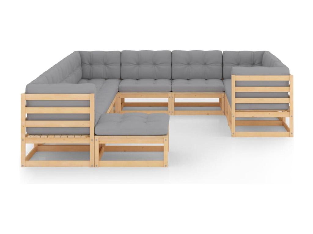 Salon de jardin 11 pièces avec coussins Bois de pin massif PAVK18693