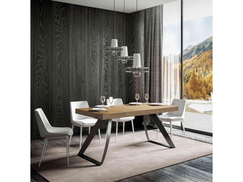 Table design 180cm chêne clair et pieds métal incurvés anthracite Lumenao RGEH47566