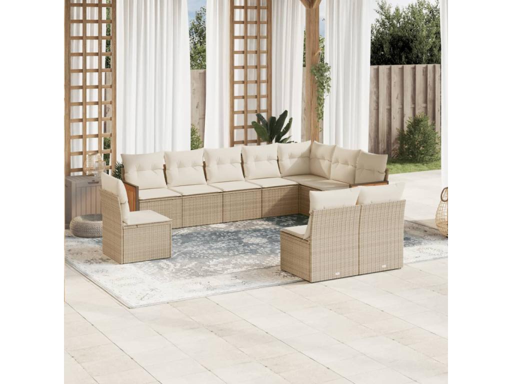 Salon de jardin avec coussins 10 pcs beige résine tressée BPDH91918