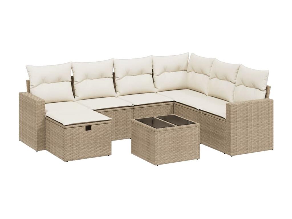 Salon de jardin avec coussins 8 pcs beige résine tressée EYHJ53071