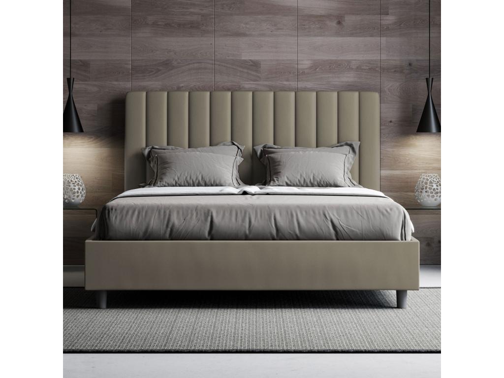 Lit coffre double rembourré 160x190 cappuccino simili cuir Lumenao NHQC27913