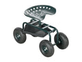 2 en 1 tabouret pivotant réglable chariot mobile de jardin charge max- 150 Kg rangement acier vert BEVT00576